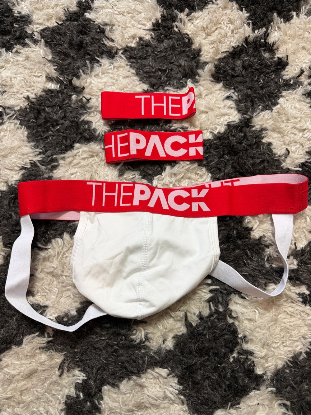Men's Red & White Athletic Jockstrap Size Large NWT Arm Bands Included